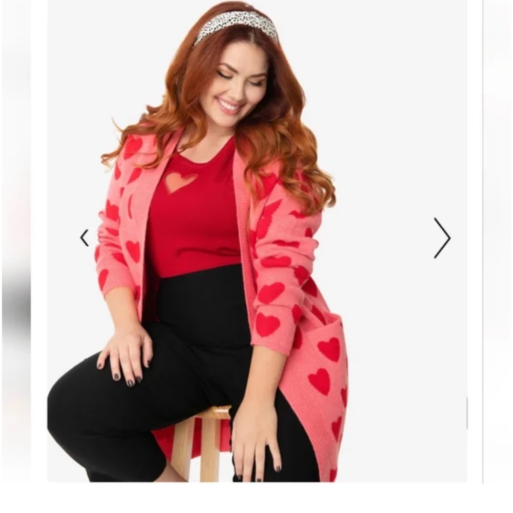 Unique vintage/Magnolia Place Pink and Red Heart Patterned Cardigan